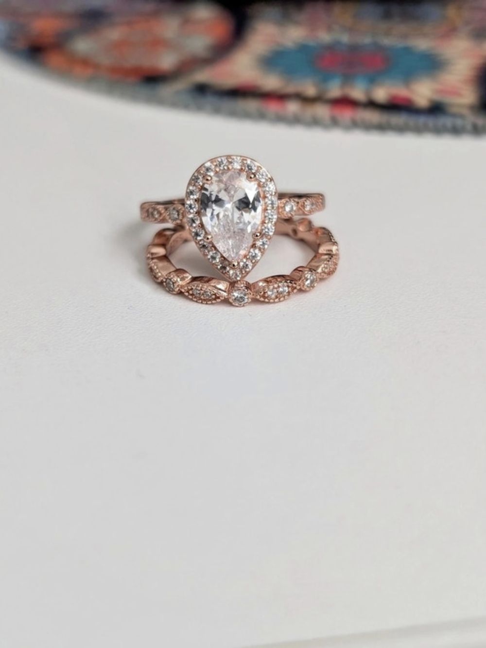 .925 Rose Gold-Tone Oval Stone Ring Set